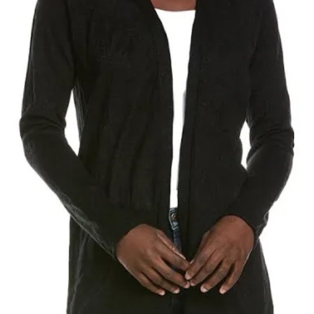 Eileen Fisher Open Front Business Casual Long Black Tunic Cardigan. Size Large